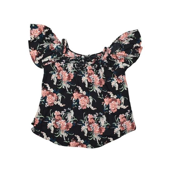 Torrid Plus Size 0 Polyester Blouse Floral V Neck Short Sleeve Off Shoulder - Picture 1 of 6